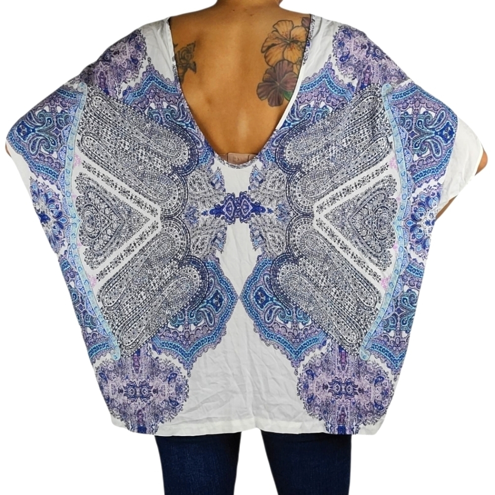 Victoria's Secret Oversized Midi Night Dress Size X Small White/Blue Paisley - Picture 6 of 6